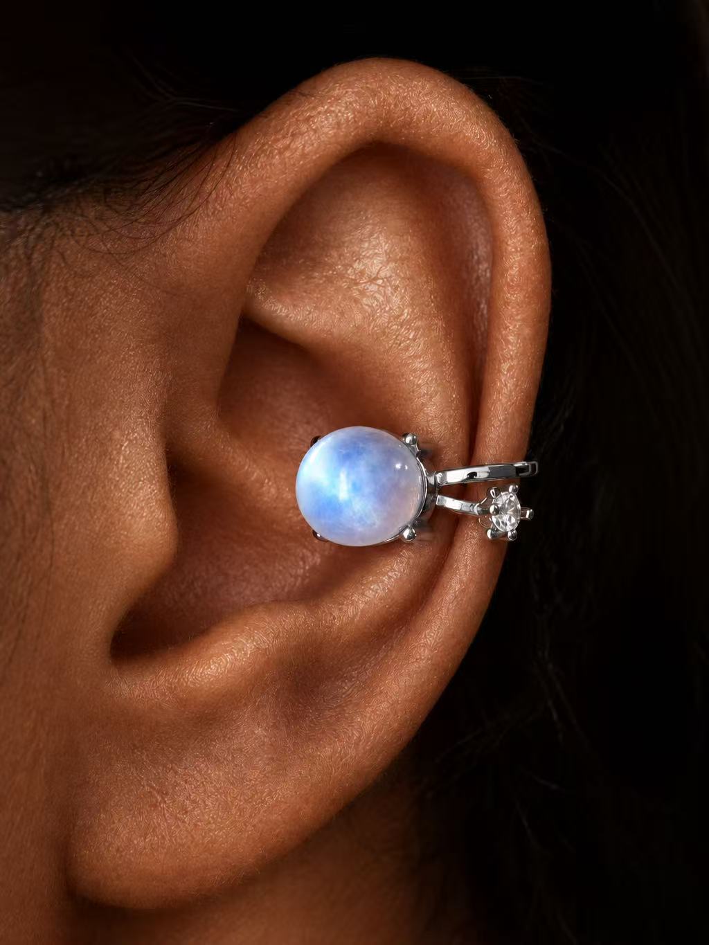 Round Cabochon Cut Moonstone Earrings - Moonlight Whisper