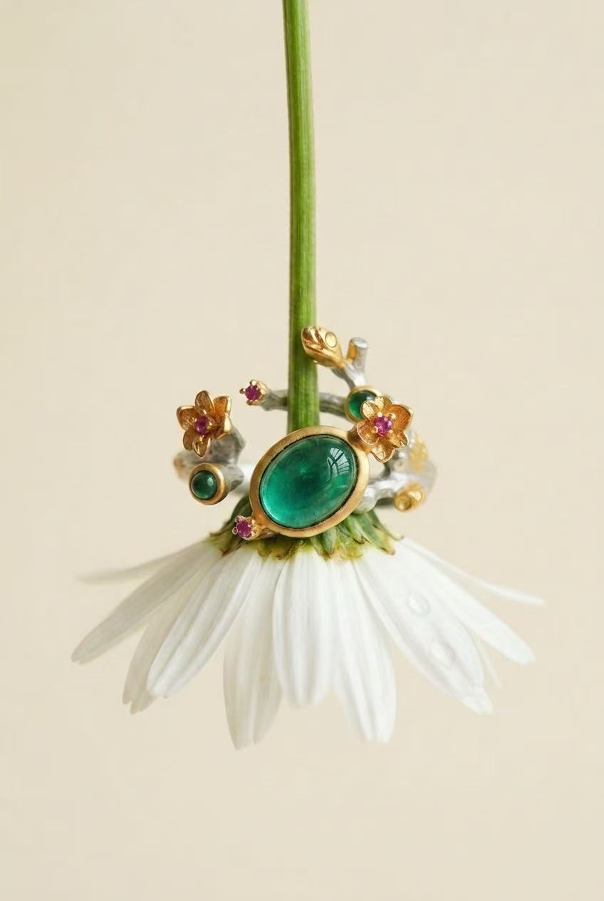 Oval Brilliant Cut Emerald Ring - Enchanted Branch