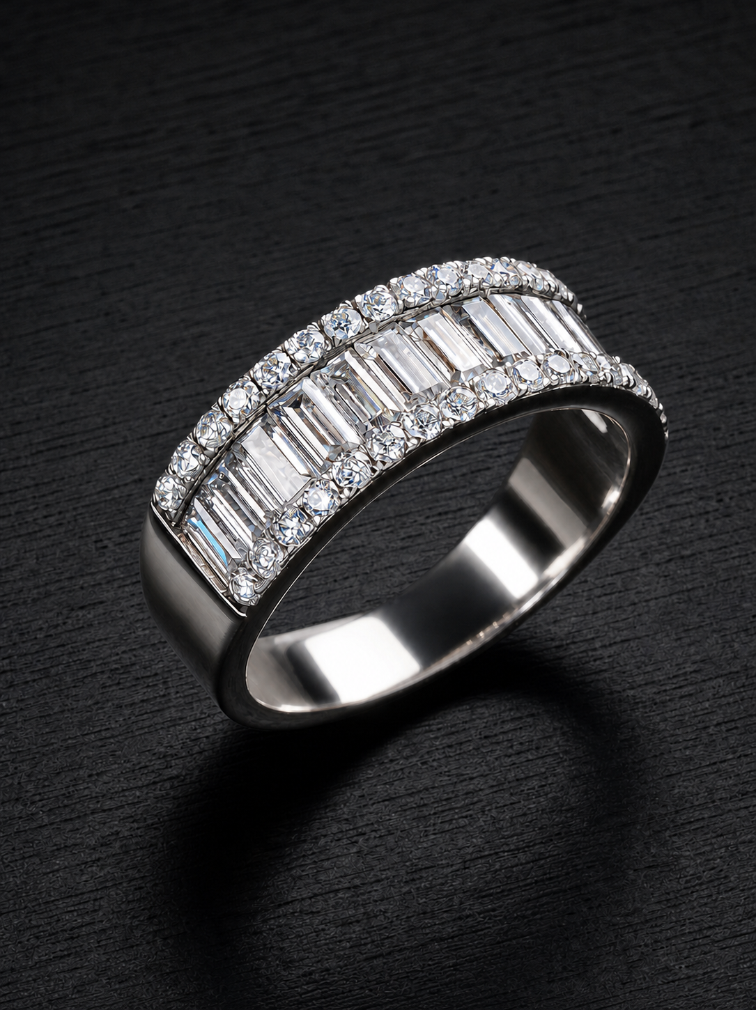 Moissanite-Emerald Cut/Round Cut Ring-Eternal Corridor
