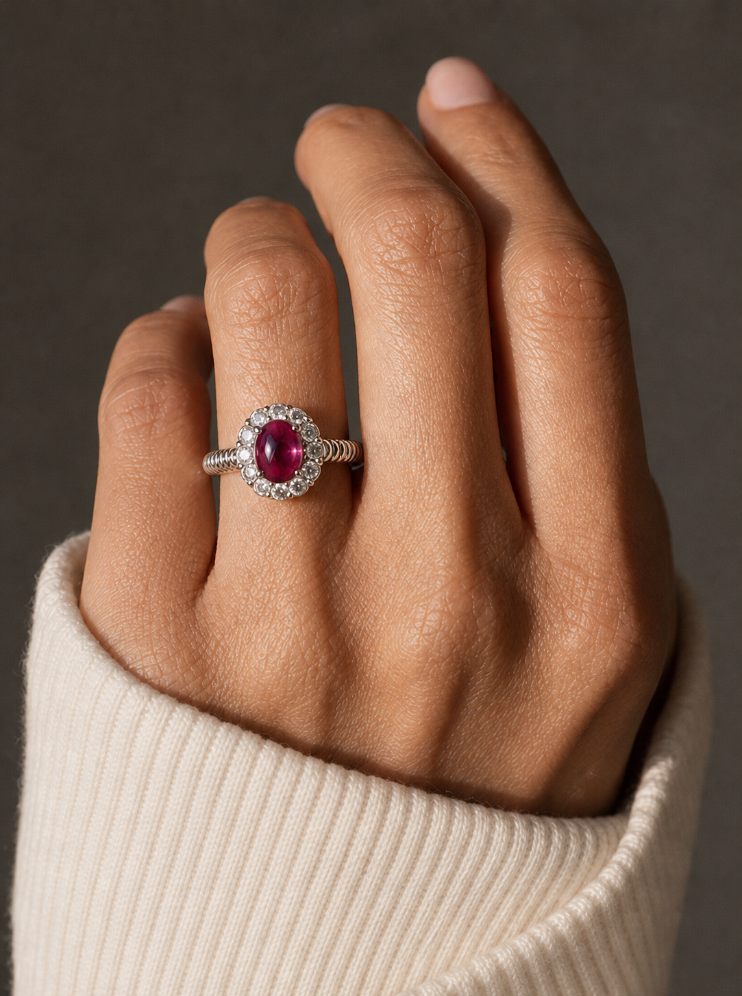Garnet-Cabochon Ring-Crimson Coil