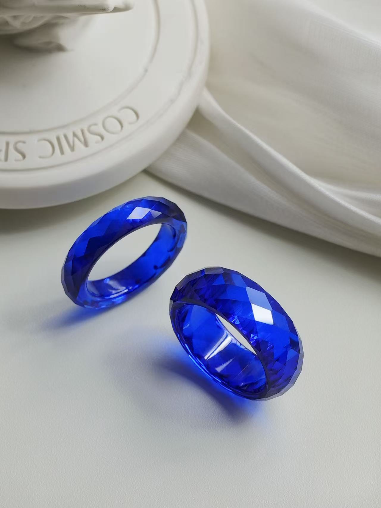 360-Degree Faceted Royal Blue Sapphire Ring - Wide-band
