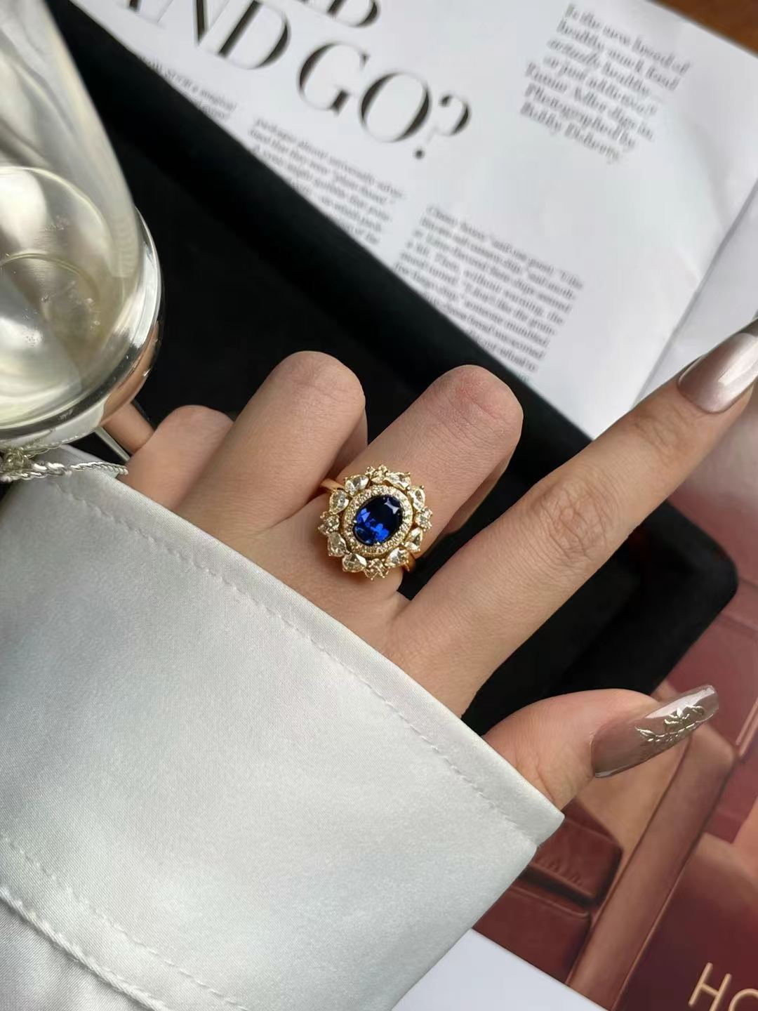 Oval Brilliant Cut Sapphire Ring - Ocean's Petals