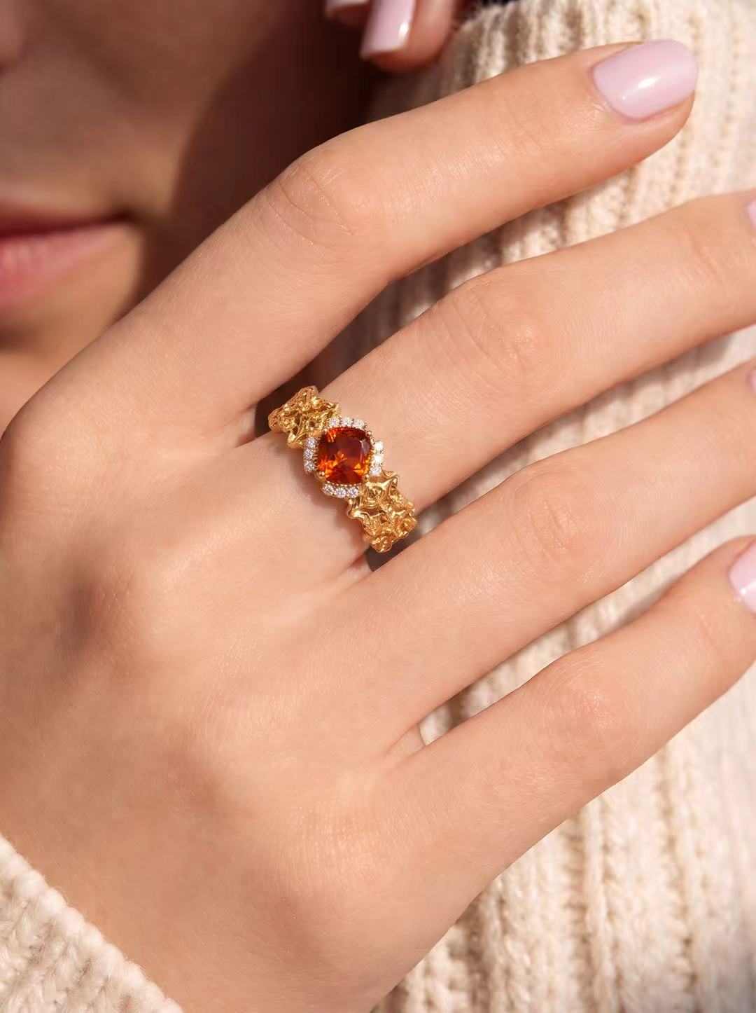 Citrine-Cushion Brilliant Cut Ring-Amber Crown