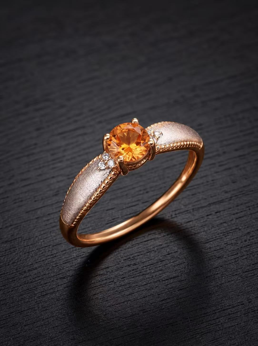 Citrine-Round Brilliant Cut Ring-Sun Kissed