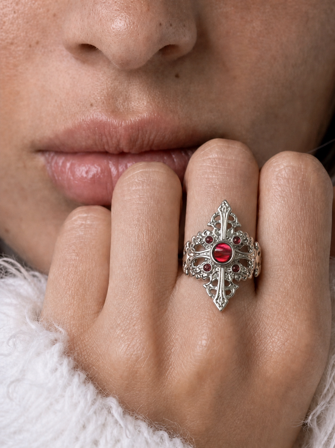 Garnet-Cabochon Ring-Crimson Relic
