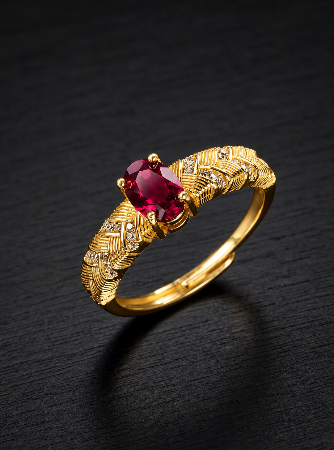Garnet-Oval Brilliant Cut Ring-Golden Wheat