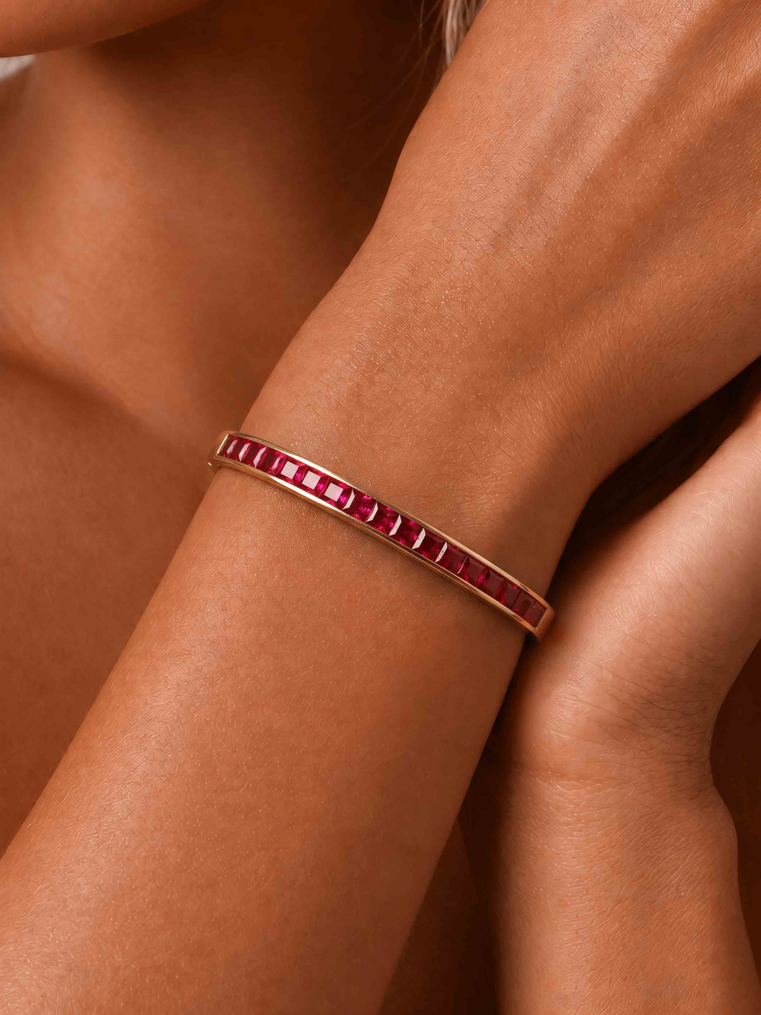 Ruby-Square Step Cut Bangle-Ruby Channel