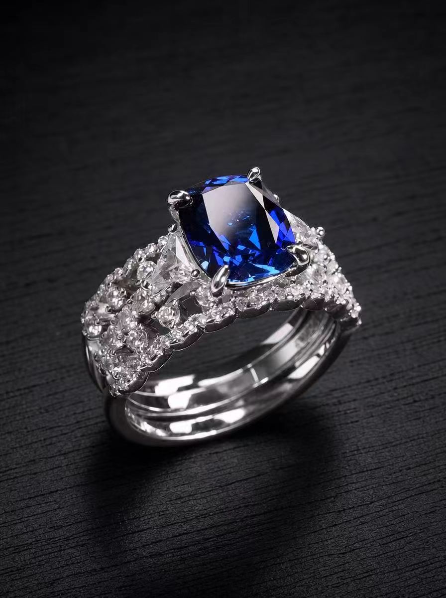 Sapphire-Stackable Cushion-Cut Ring