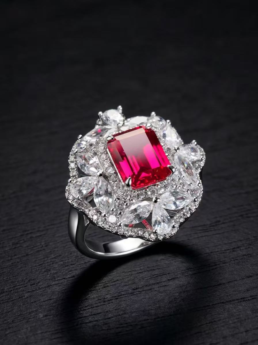 Ruby-Emerald Brilliant Cut Ring-Lure