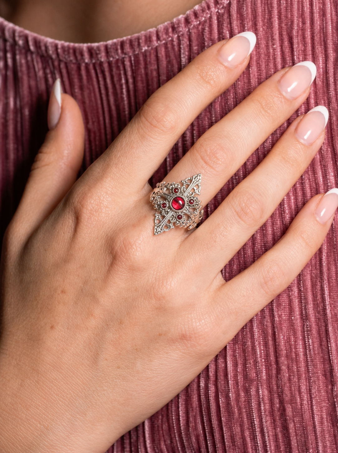 Garnet-Cabochon Ring-Crimson Relic