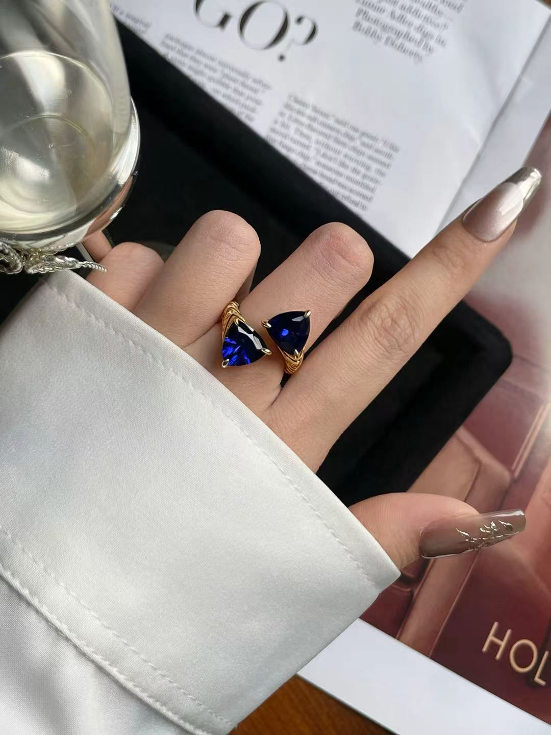 Trilliant Brilliant Cut Sapphire Ring - Ocean Echo