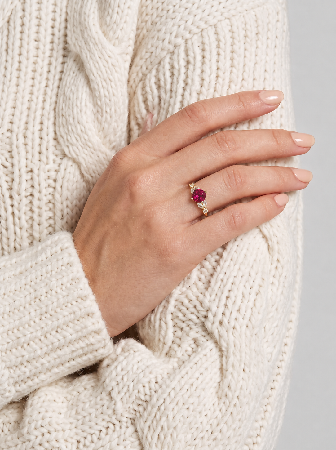 Cushion Brilliant Cut Ruby Ring - Scarlet Spray