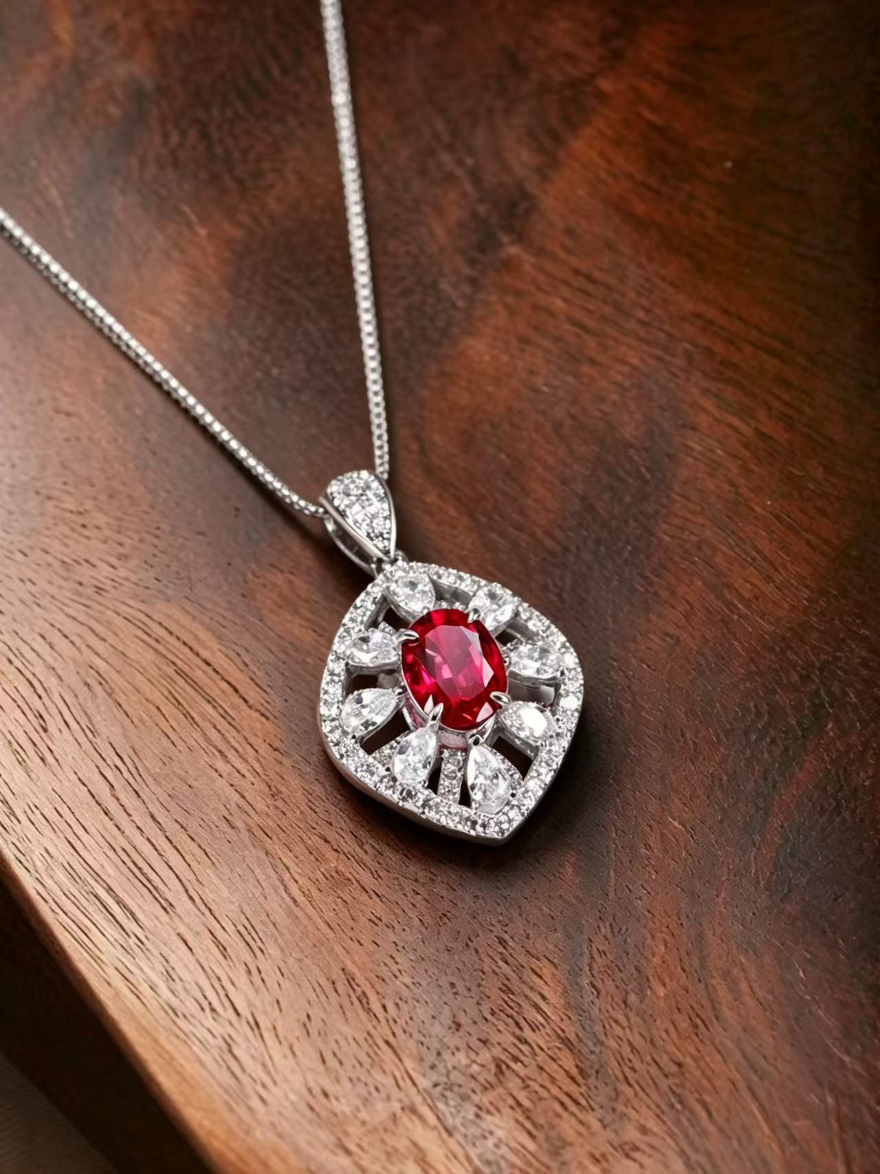 Oval Brilliant Cut Ruby Necklace - Pomegranate Sparkle Drop