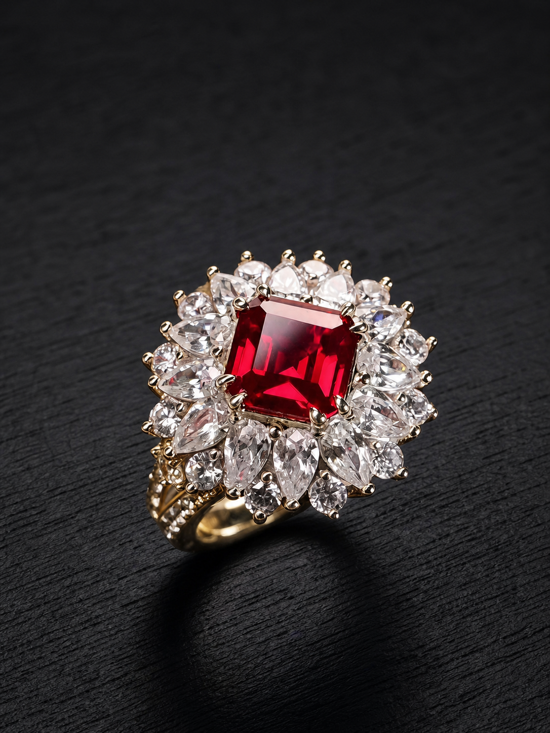 Ruby-Emerald Brilliant Cut Ring-Reverie