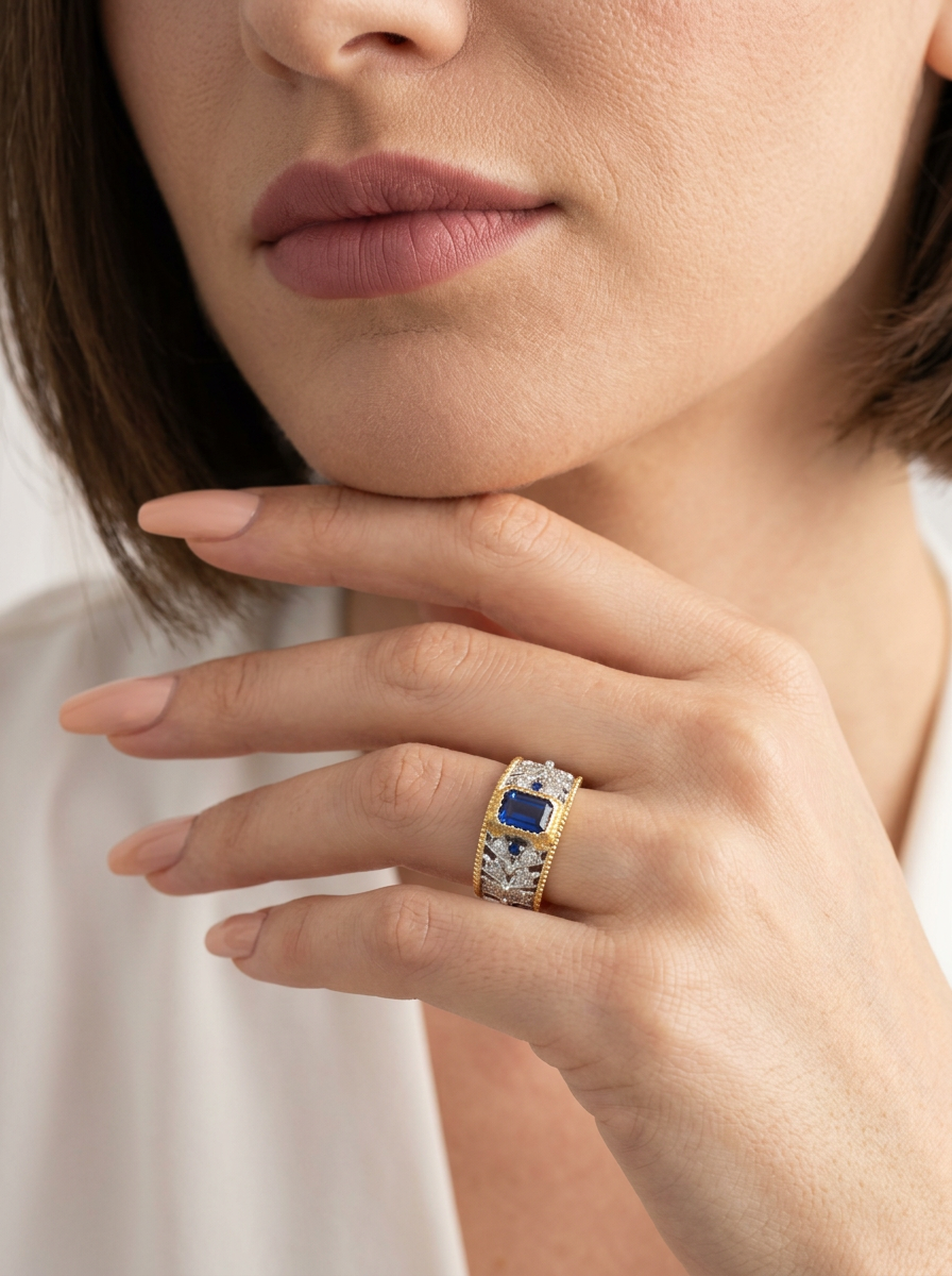 Emerald Brilliant Cut Sapphire Ring - Royal Weave