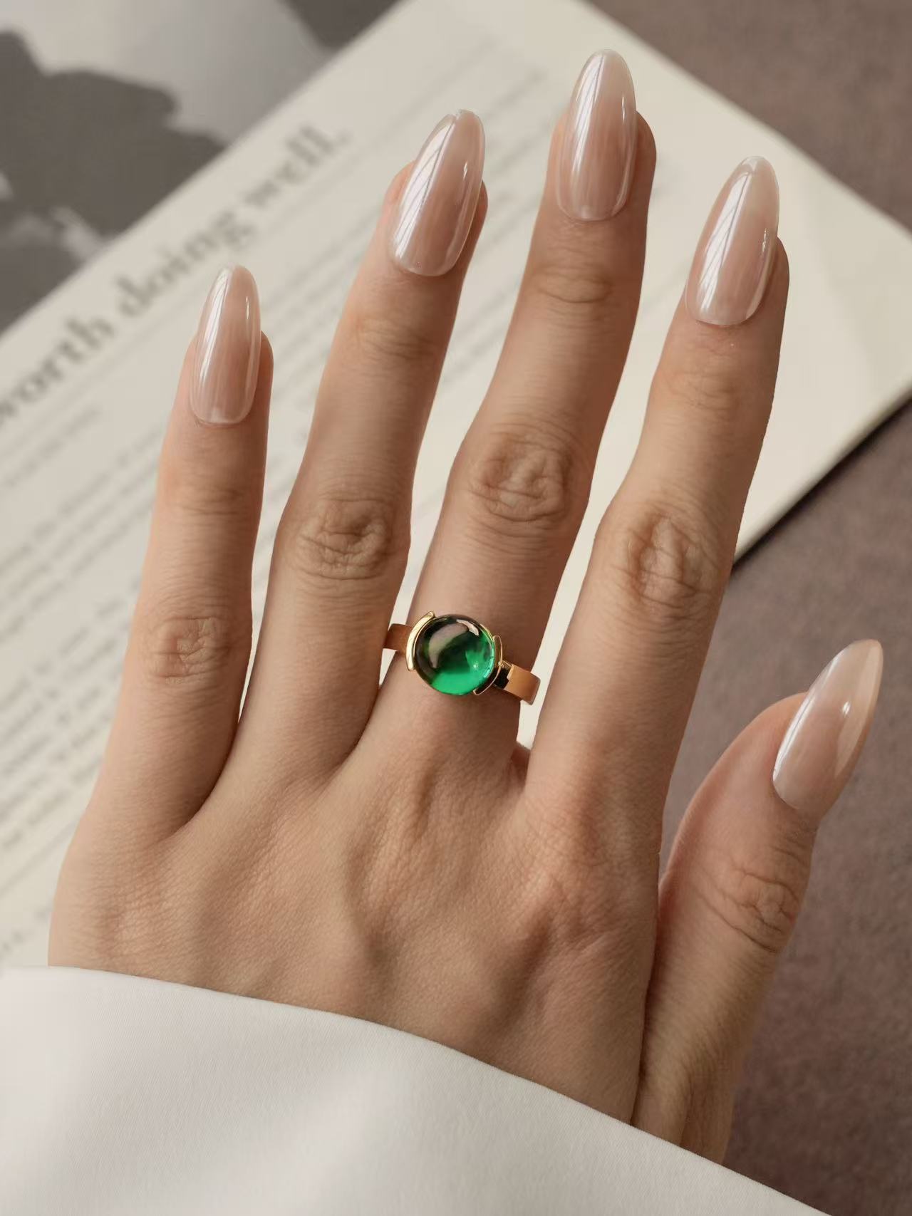 Oval Brilliant Cut Emerald Ring - Lush Cabochon