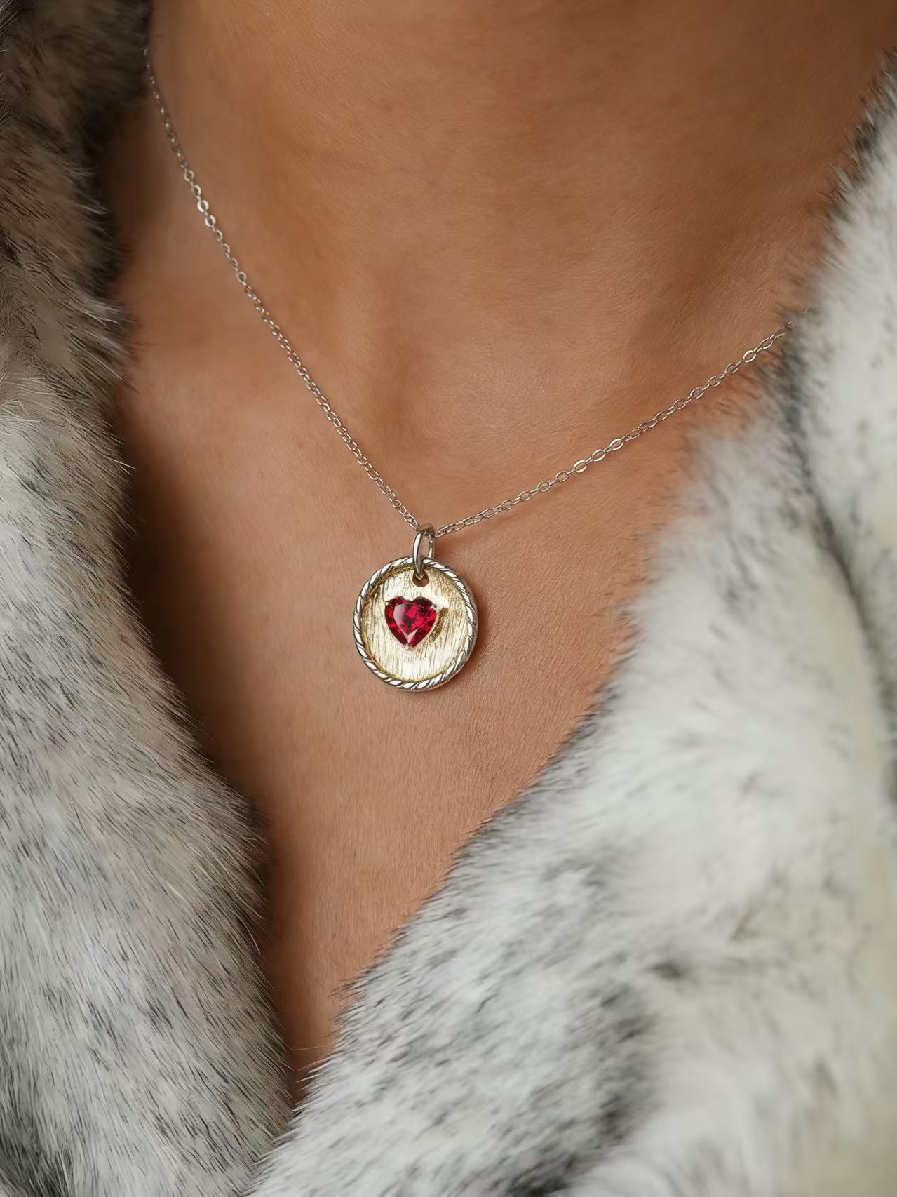 Heart Brilliant Cut Ruby Necklace - Scarlet Heart Medallion