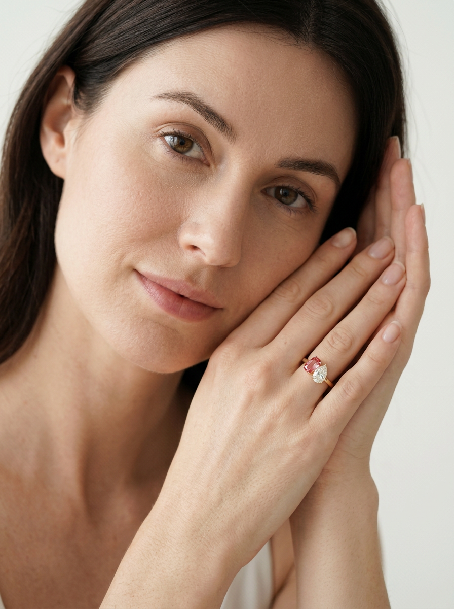 Padparadscha and Moissanite Toi Et Moi Ring - Amore Duo