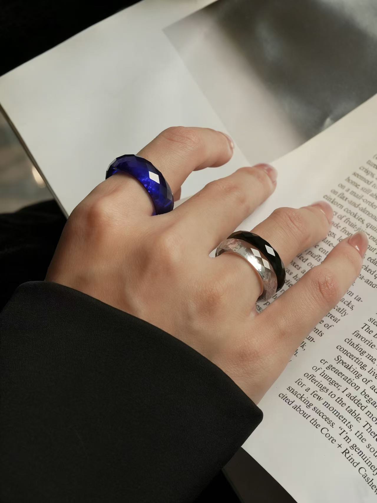 360-Degree Faceted Royal Blue Sapphire Ring - Wide-band