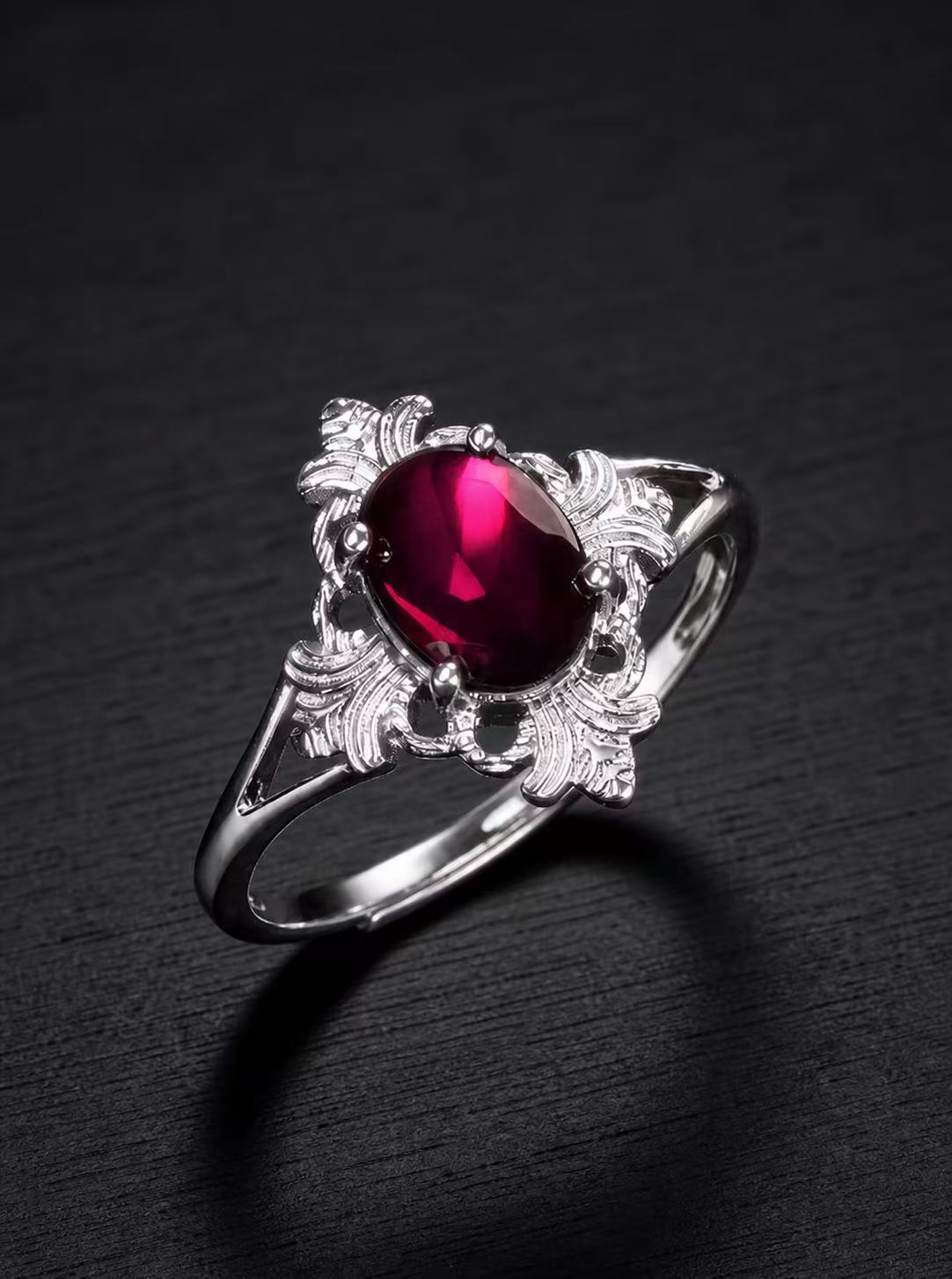 Garnet Ring-Cabochon Cut-Crimson Blossom