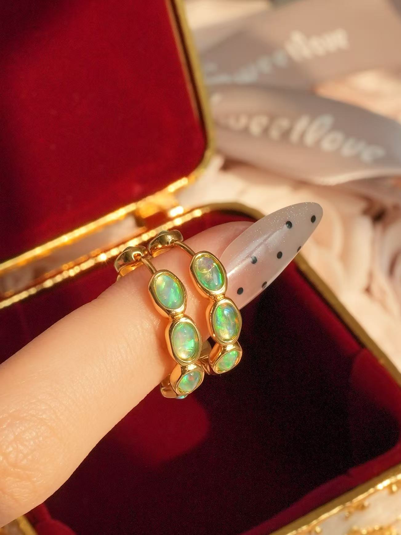 Cabochon Brilliant Cut Opal Earrings - Floating Light