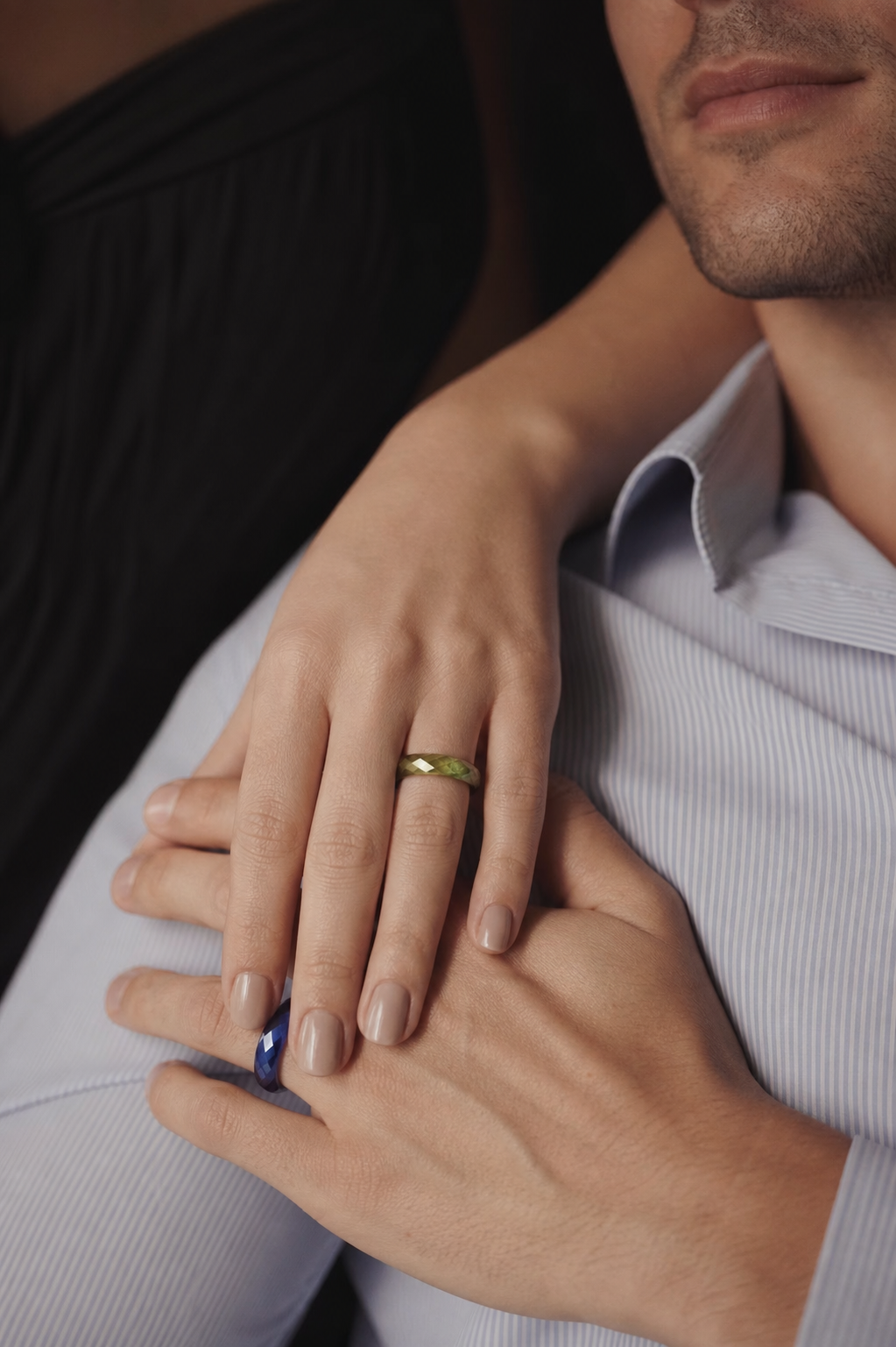 Royal Blue Sapphire + Green Sapphire - 360-Degree Faceted Rings