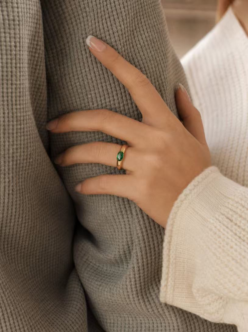 Oval Brilliant Cut Emerald Ring - Golden Dawn