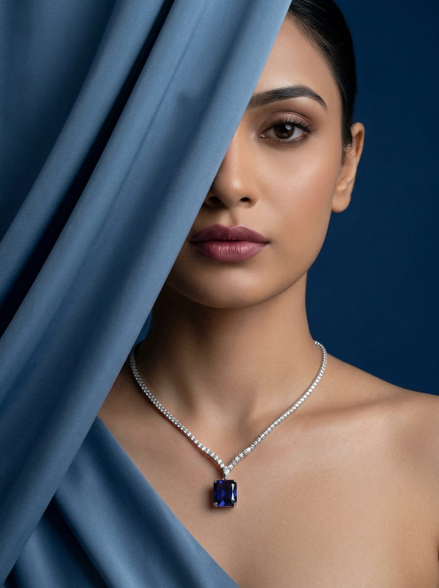 Cushion Brilliant Cut Sapphire Necklace - Luna Azure