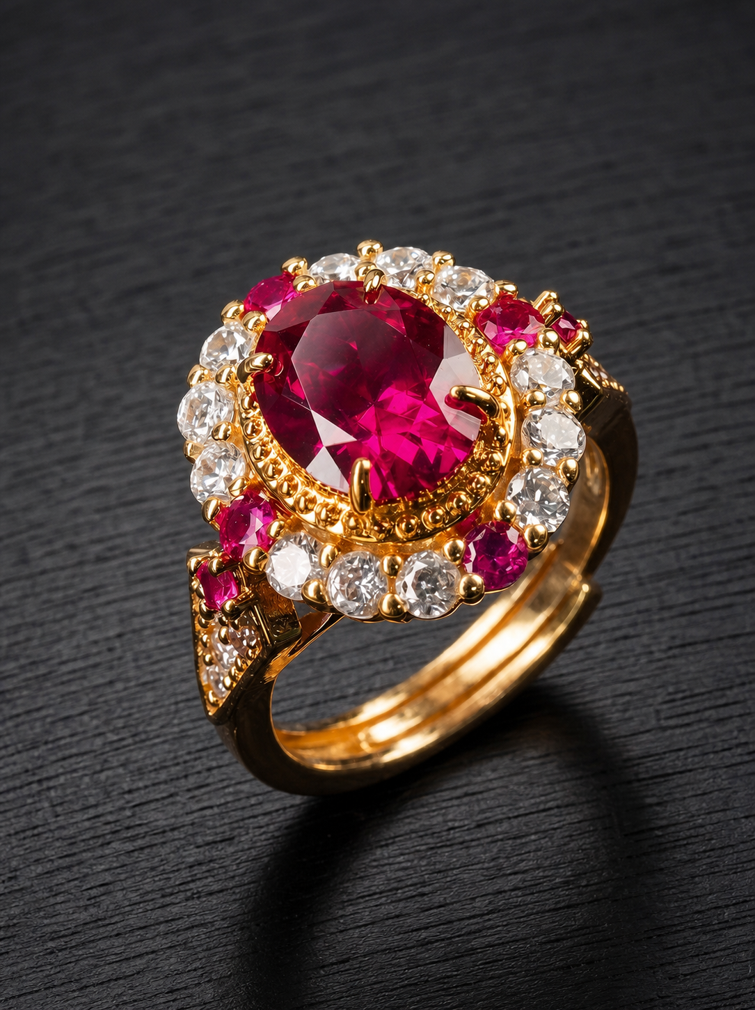 Ruby-Oval Brilliant‑Cut Ring-Passion Halo