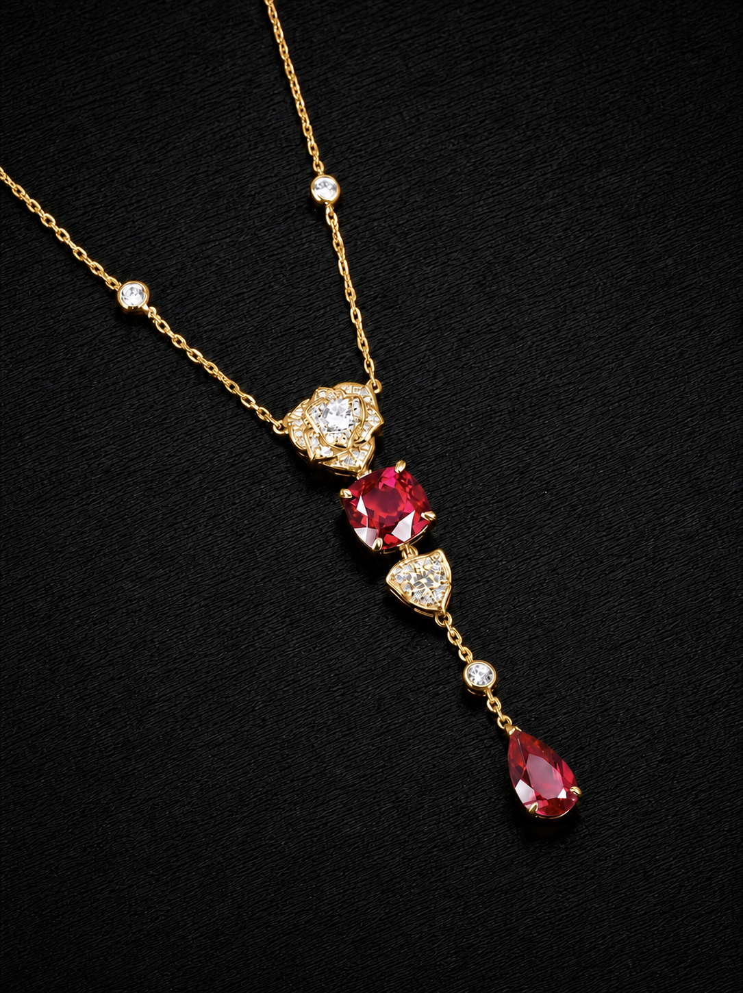 Ruby-Square Emerald Brilliant Cut Necklace-Veil