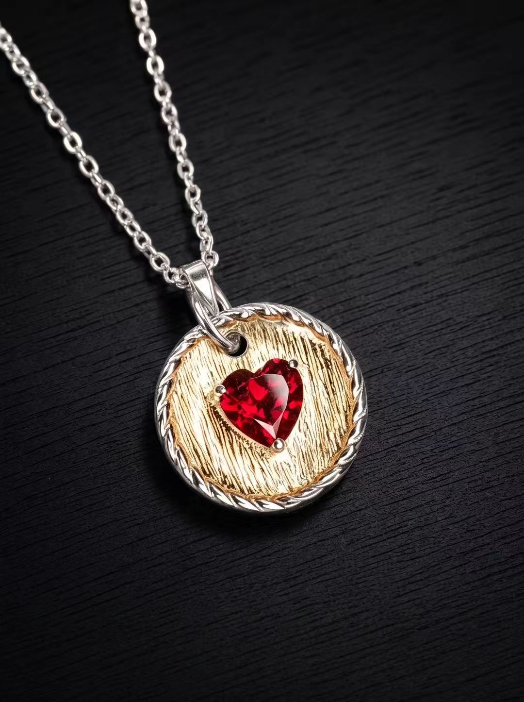 Heart Brilliant Cut Ruby Necklace - Scarlet Heart Medallion