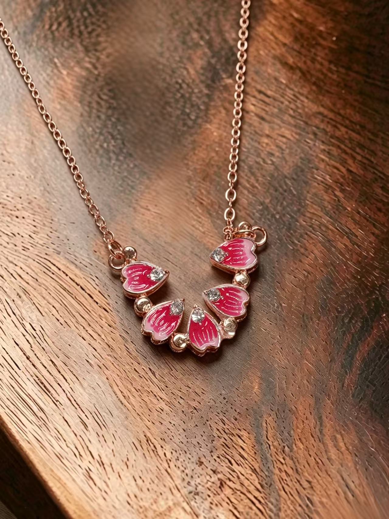 Enamel Necklace - Cherry Blossom Enamel Kiss