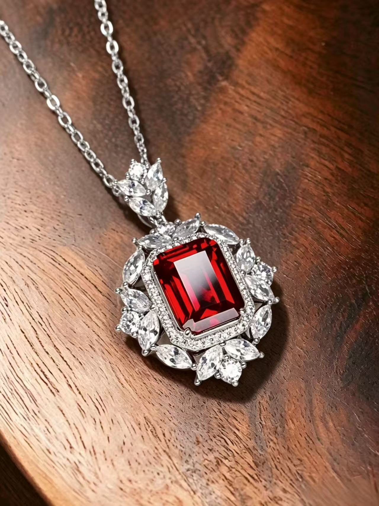 Emerald Brilliant Cut Ruby Necklace - Phoenix Heart