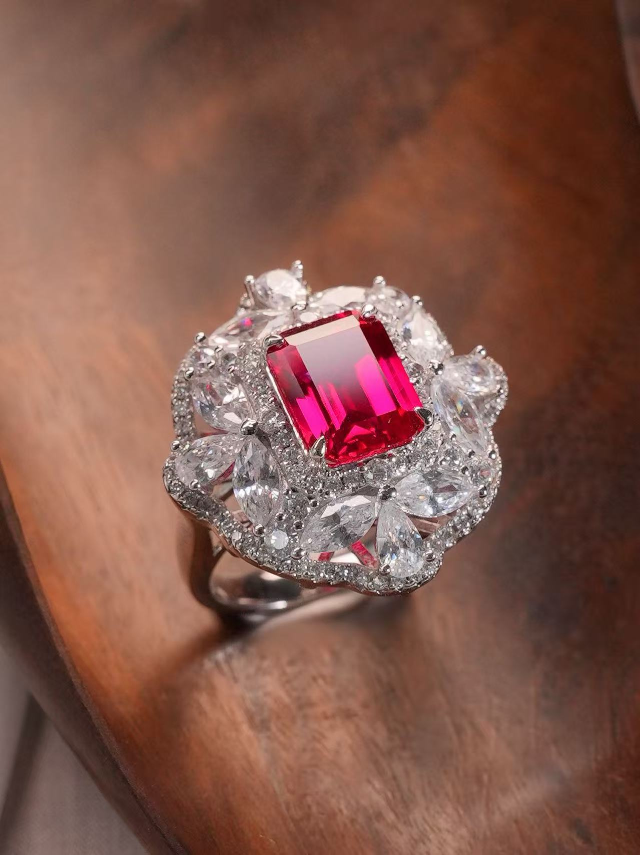Emerald Brilliant Cut Ruby Ring - Lure