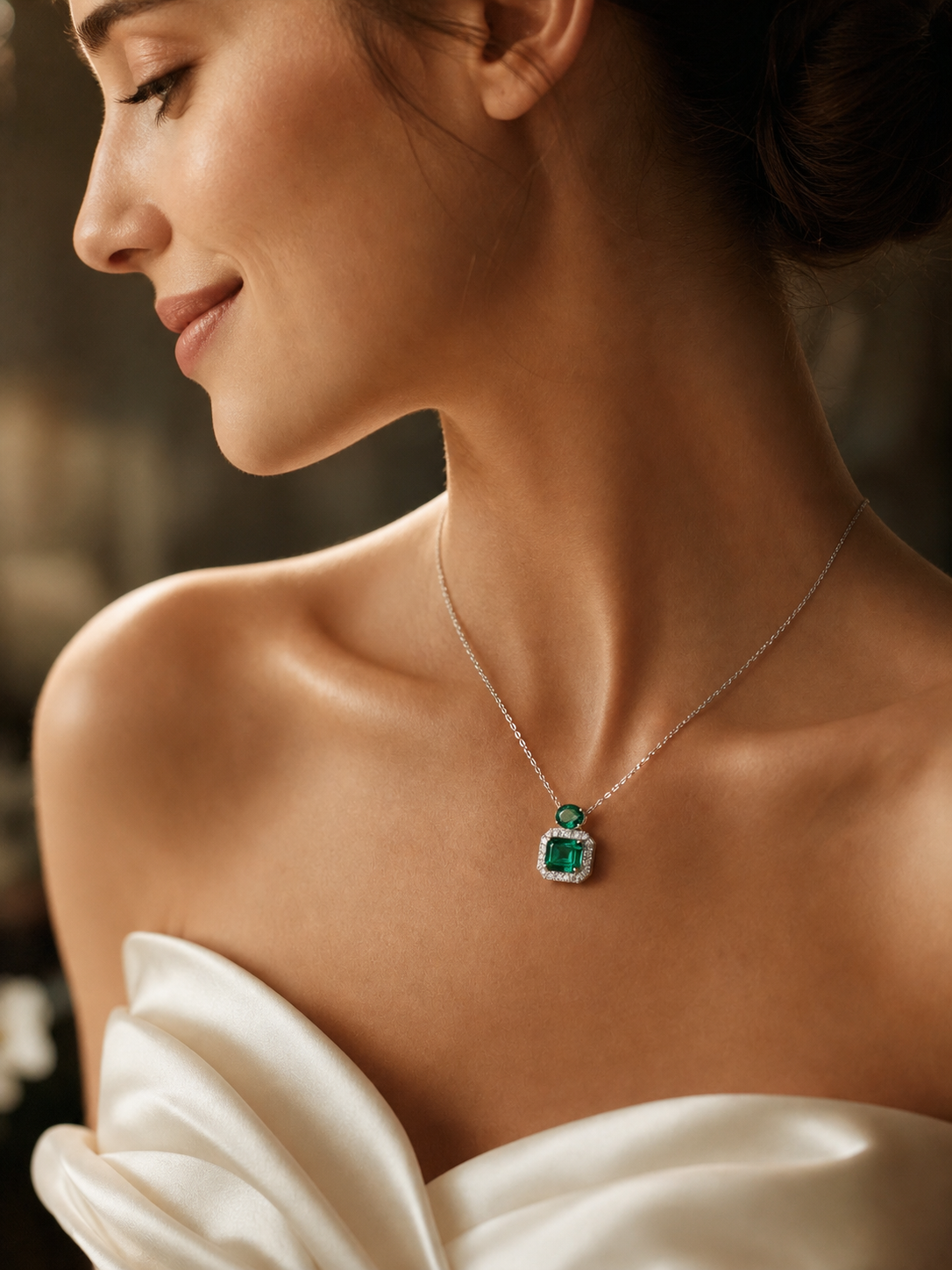 Emerald Brilliant Cut Emerald Necklace - Green Gleam