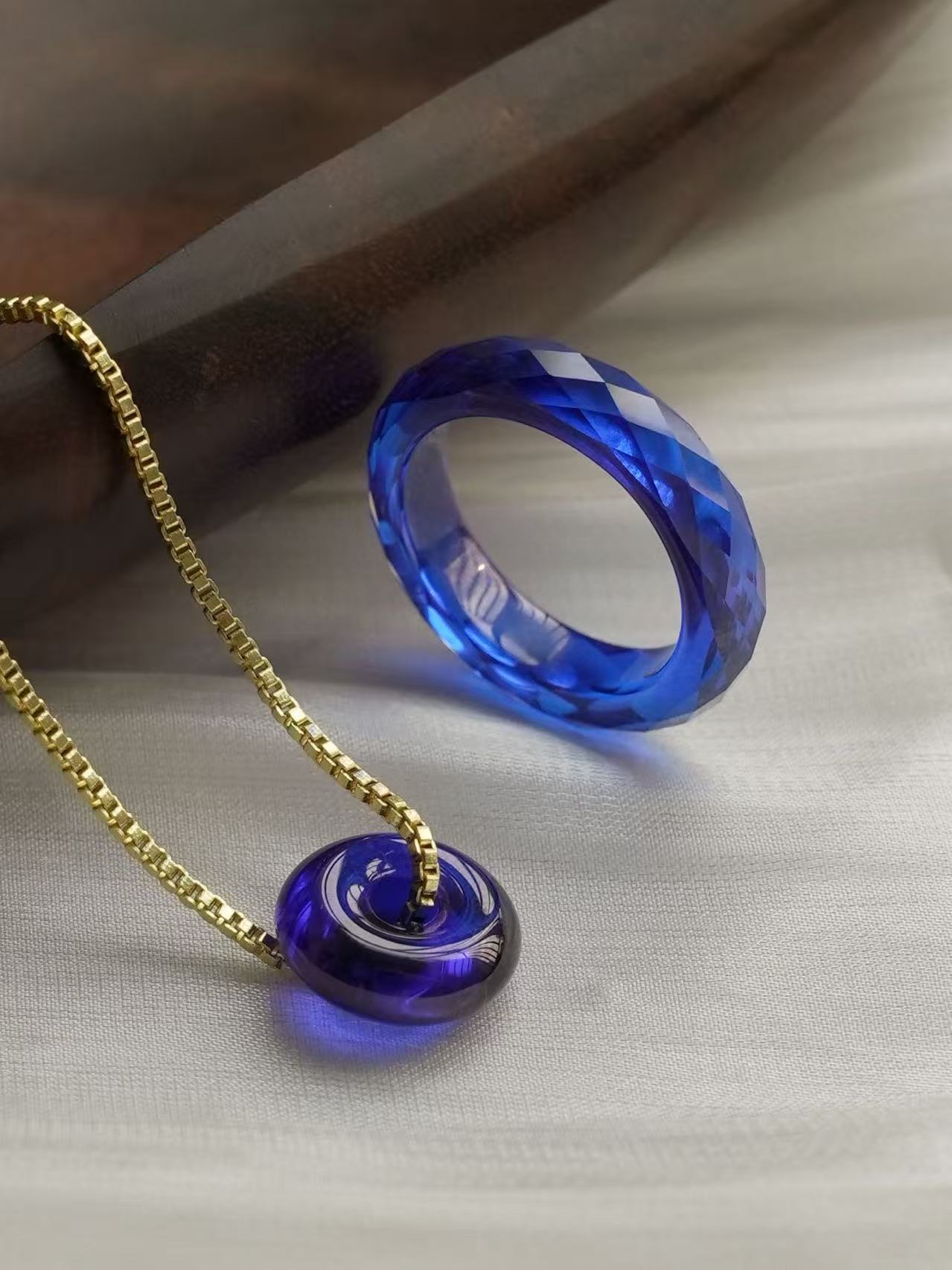 360-Degree Faceted Royal Blue Sapphire Ring