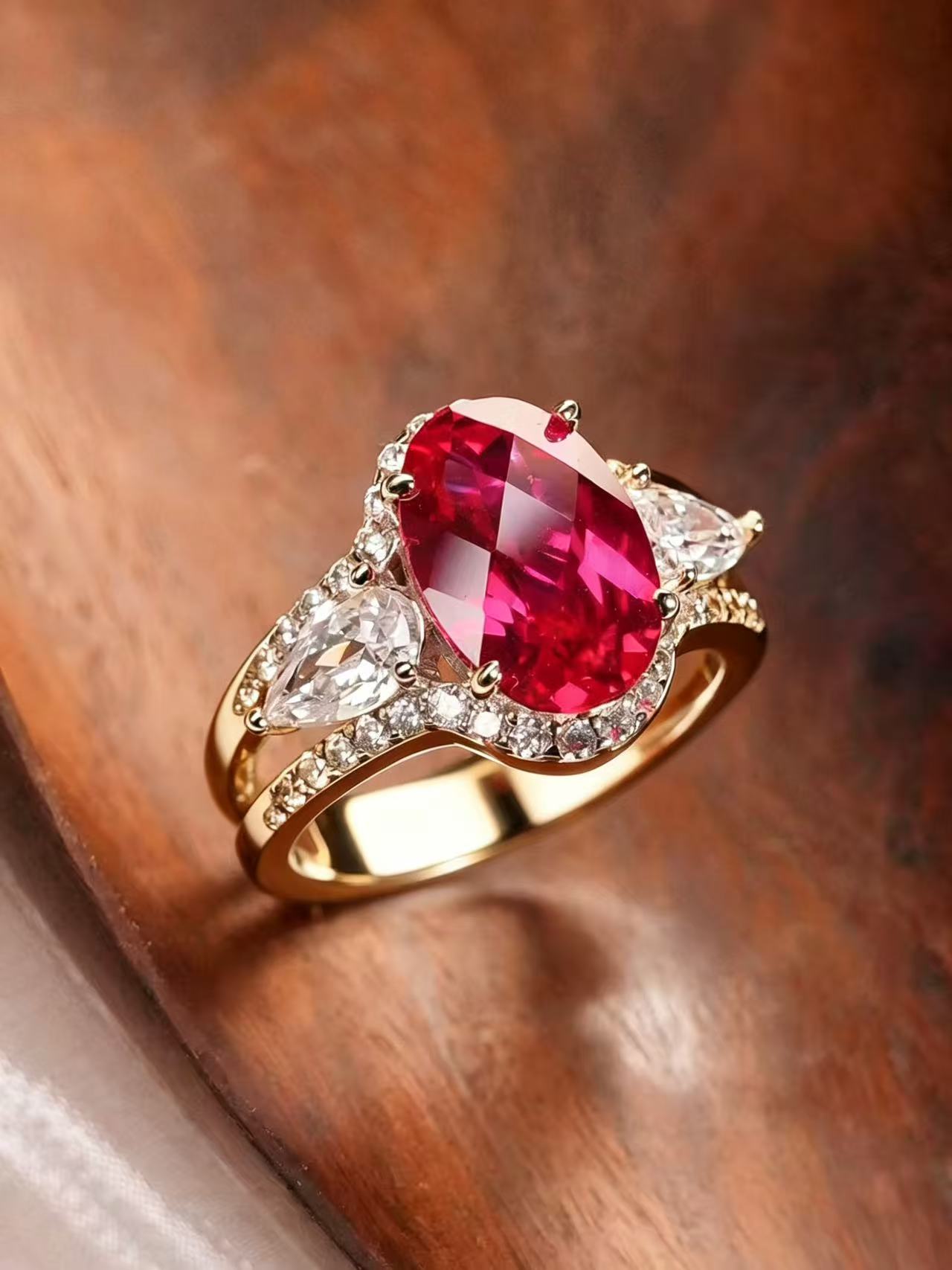 Checkered Brilliant Cut Ruby Ring - Crimson Illusion 