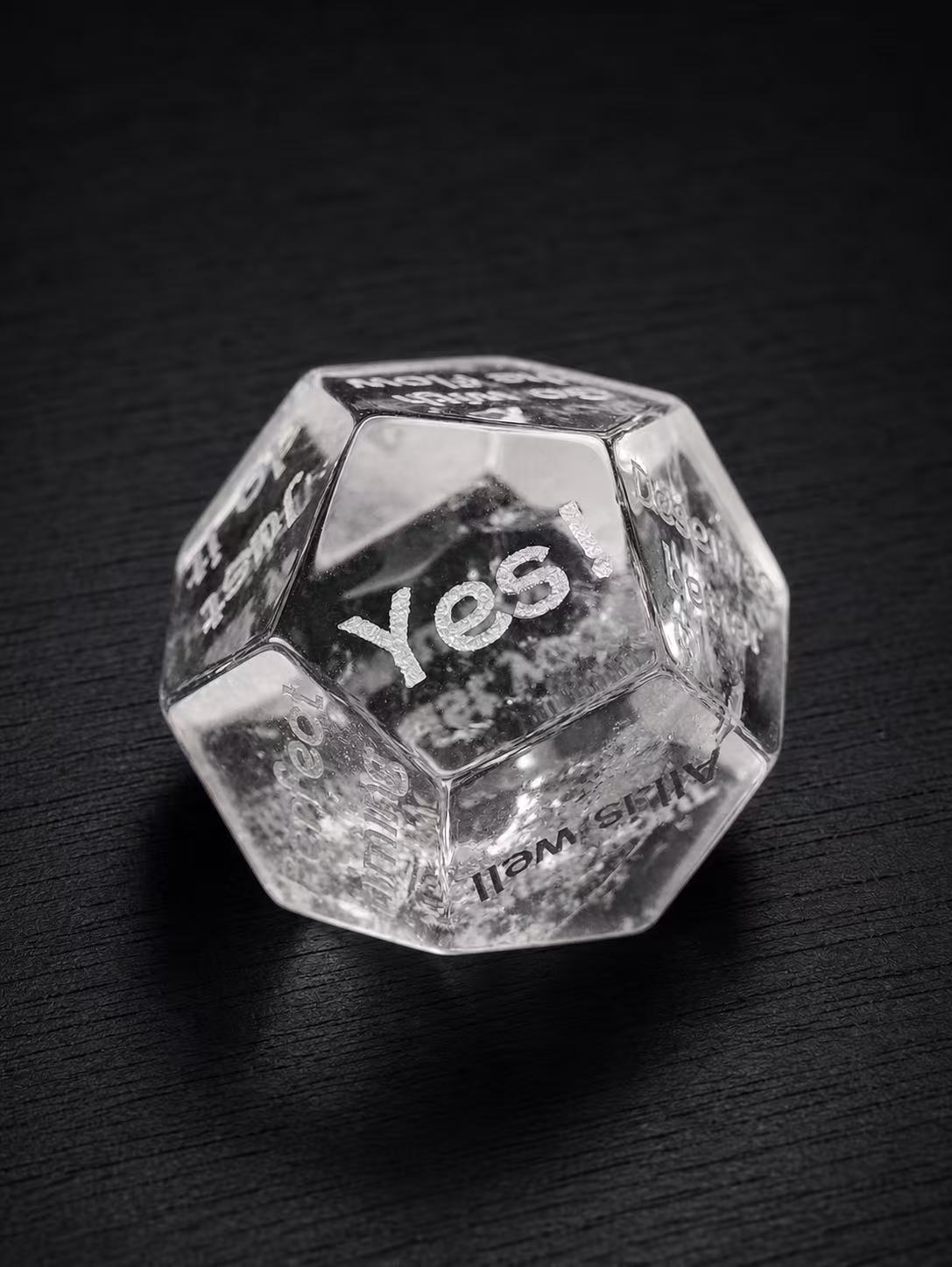 Clear Quartz-Dodecahedron Answer Dice