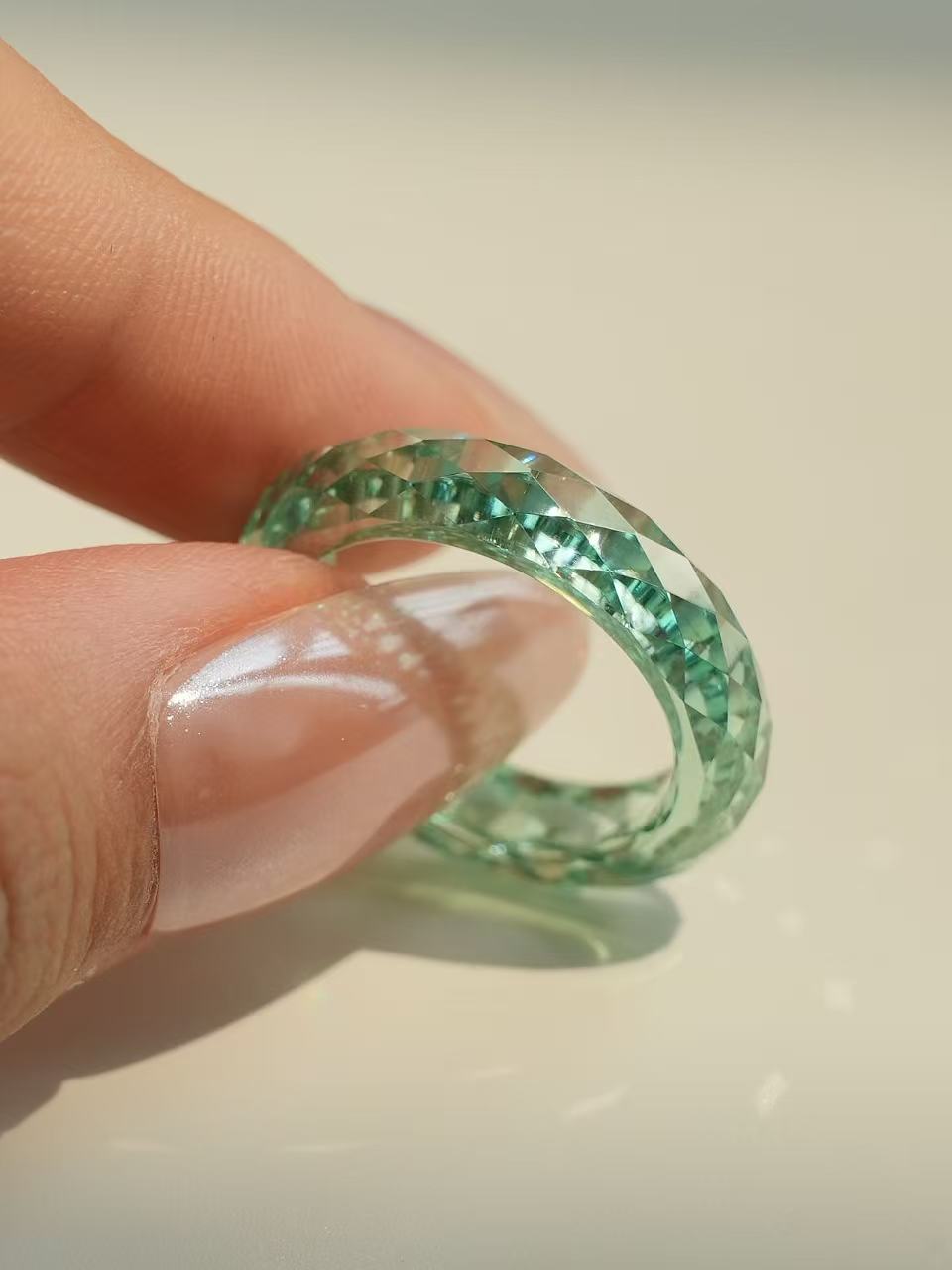 360-Degree Faceted Moissanite Ring - Lake Blue-Green