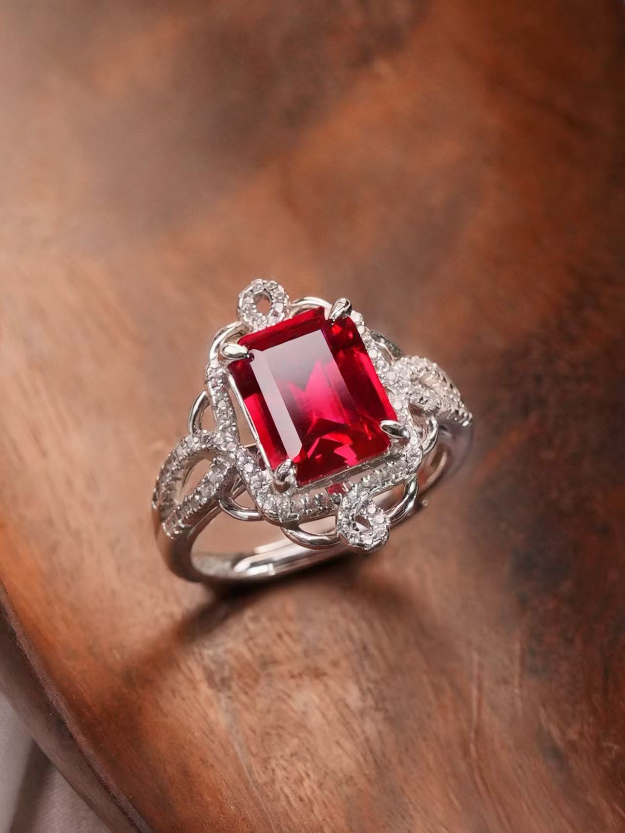 Emerald Brilliant Cut Ruby Ring - Scarlet Serenade