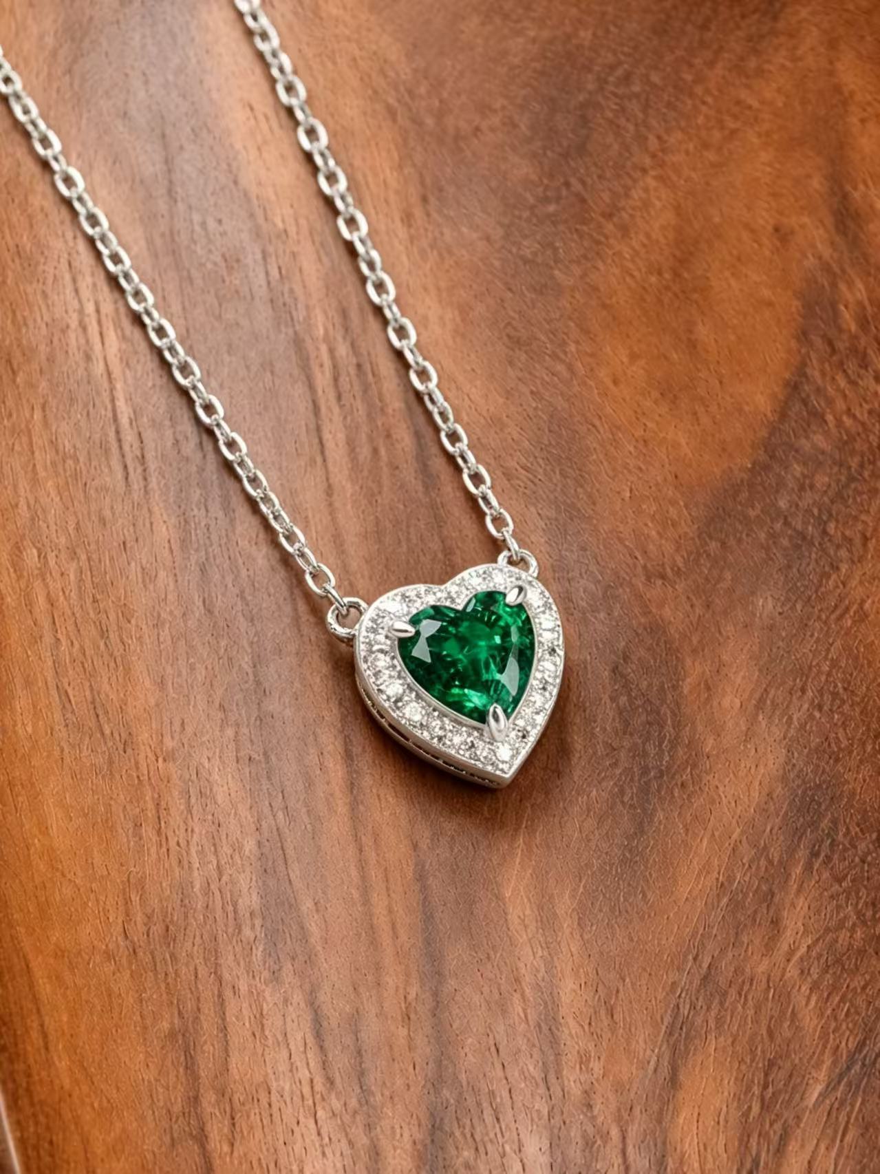 Heart Brilliant Cut Emerald Necklace -  Vivid Heart Treasures
