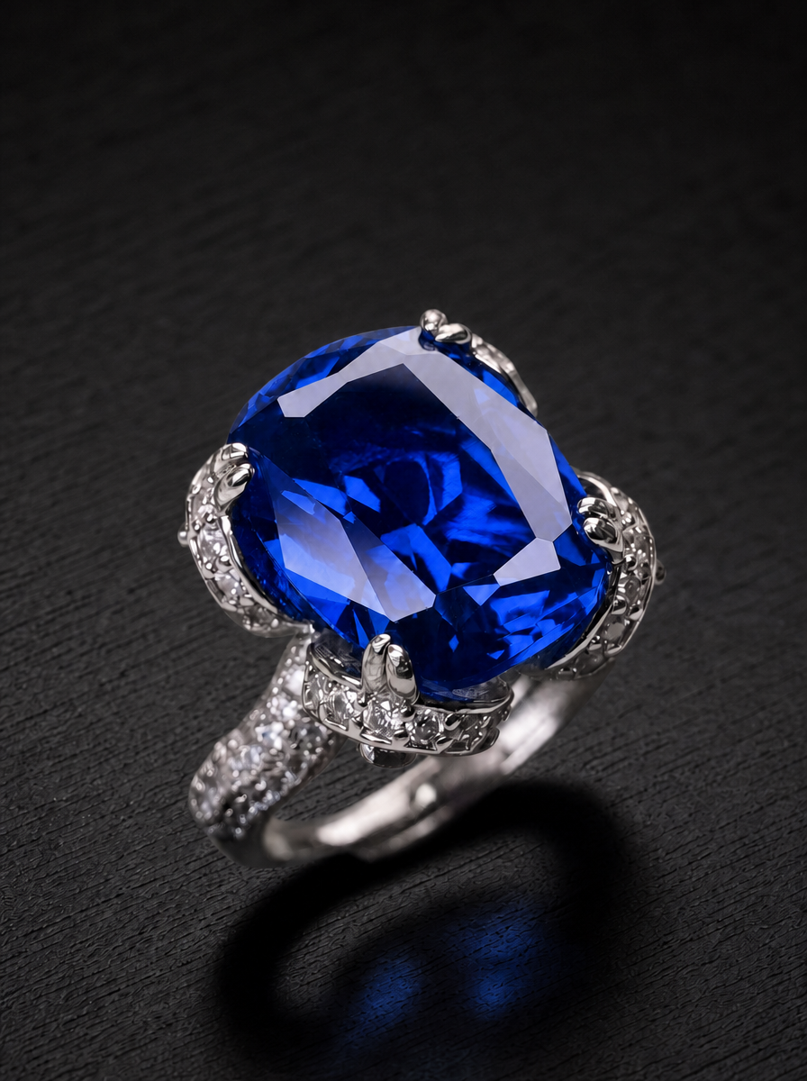 Ruby/Sapphire-Cushion Brilliant Cut Ring - Midnight Scepter
