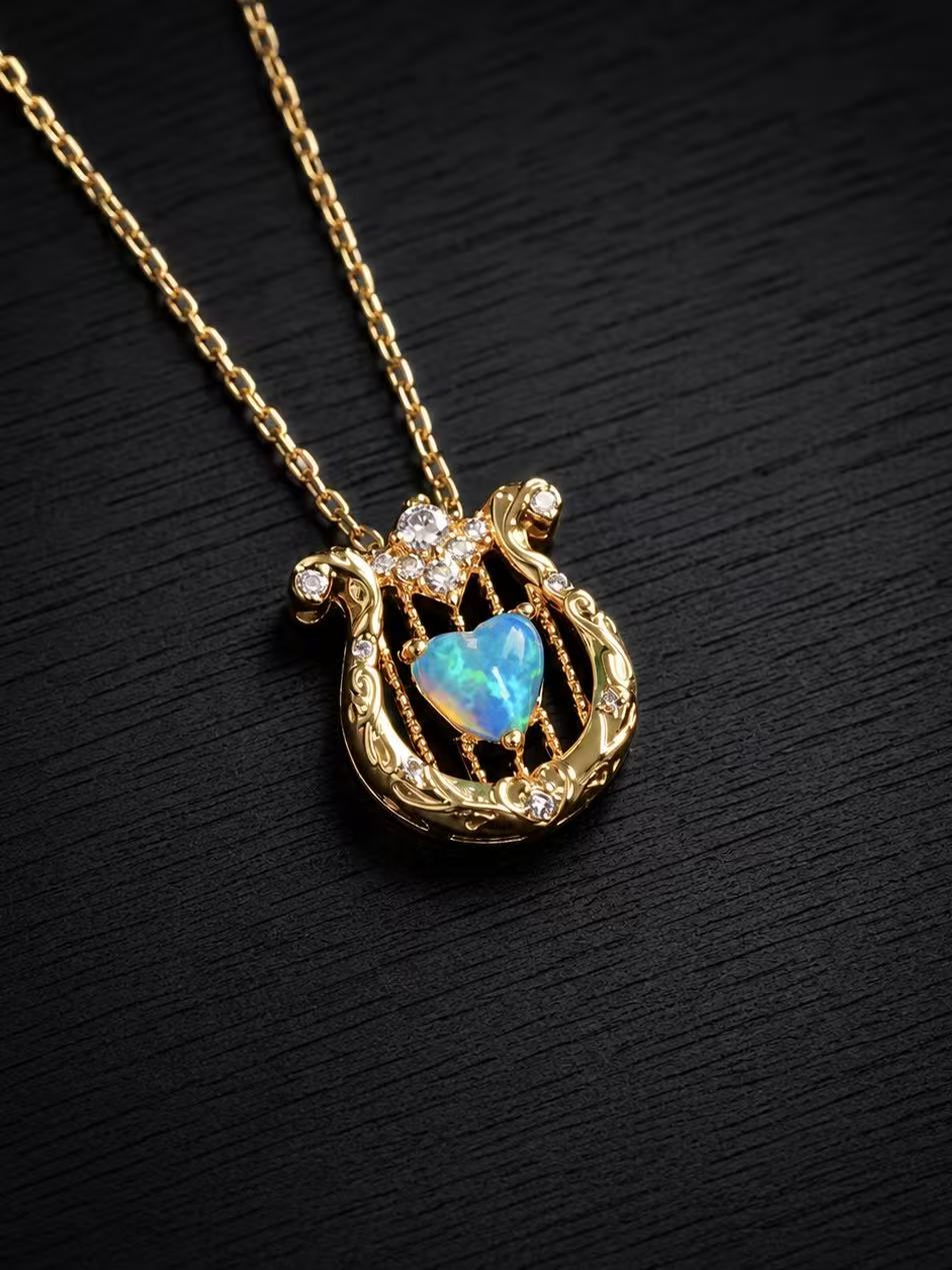 Opal-Heart Brilliant Necklace-Harp Love Song