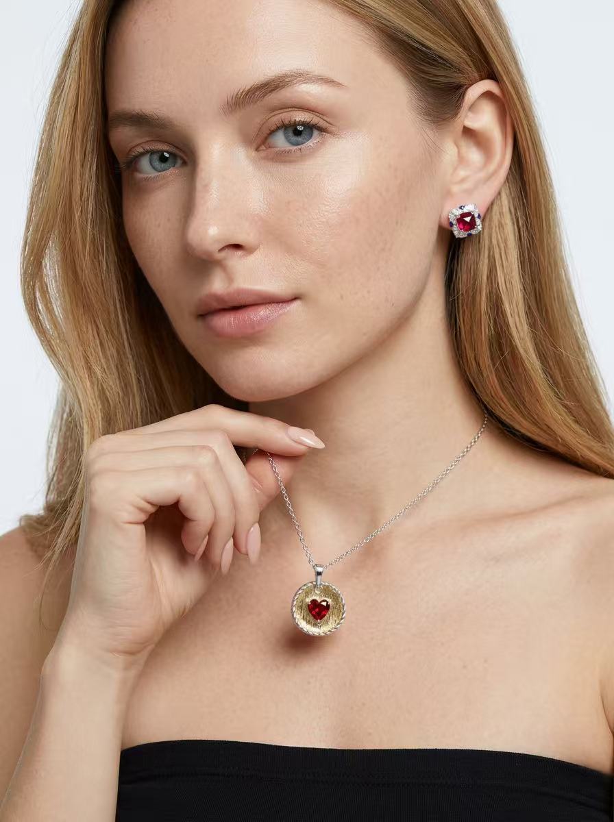 Heart Brilliant Cut Ruby Necklace - Scarlet Heart Medallion