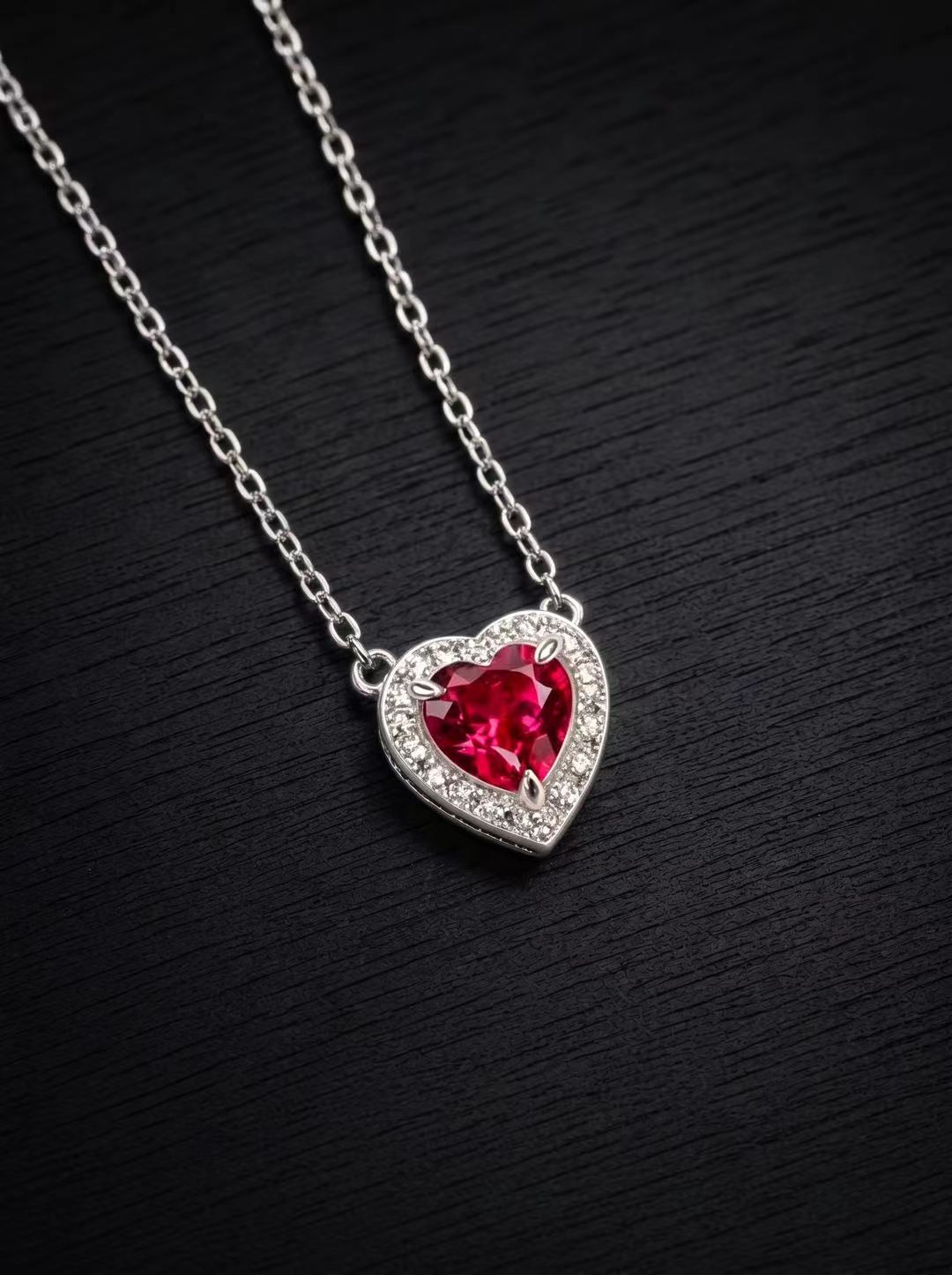 Ruby-Heart Brilliant Cut Necklace-Vivid Heart Treasures