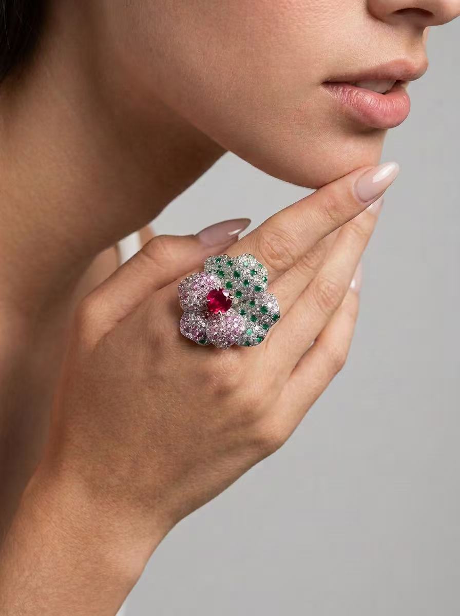 Oval Brilliant Cut Ruby Ring - Velvet Blossom 