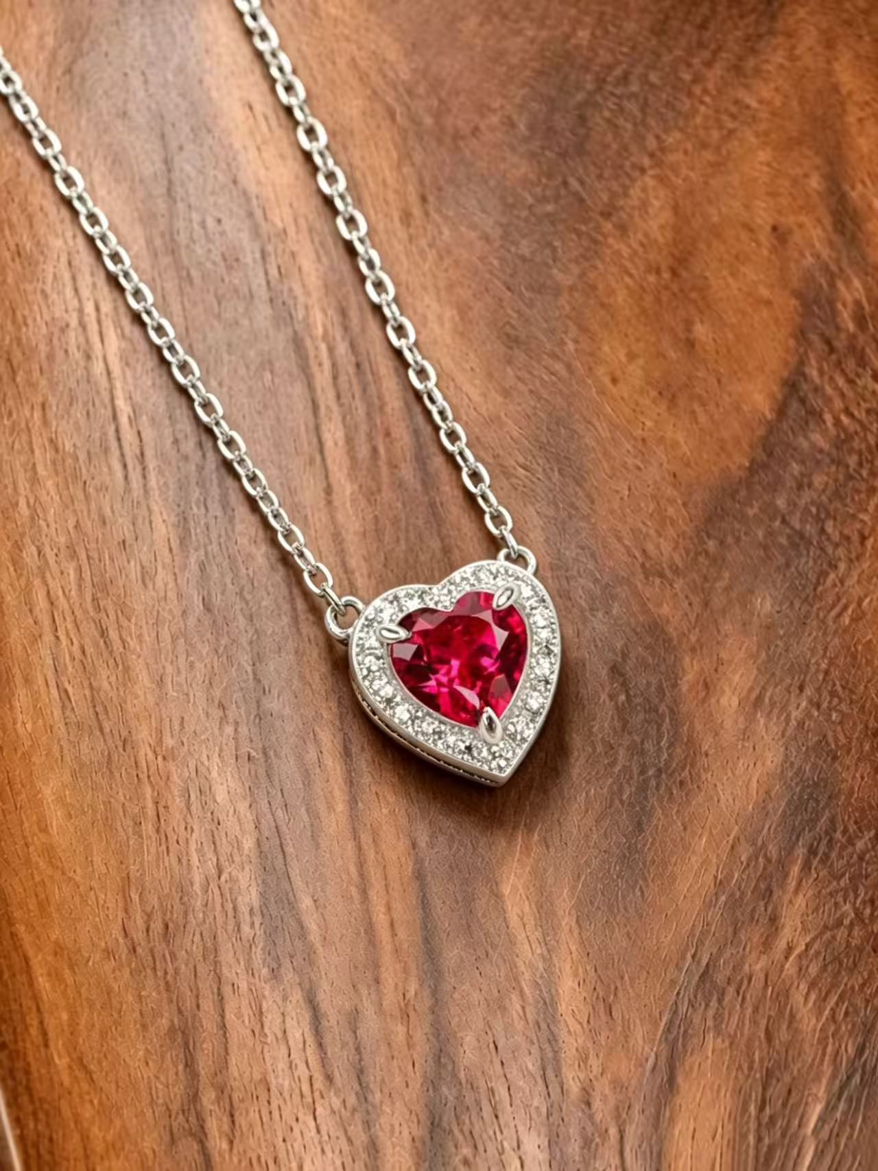 Heart Brilliant Cut Ruby Necklace -  Vivid Heart Treasures