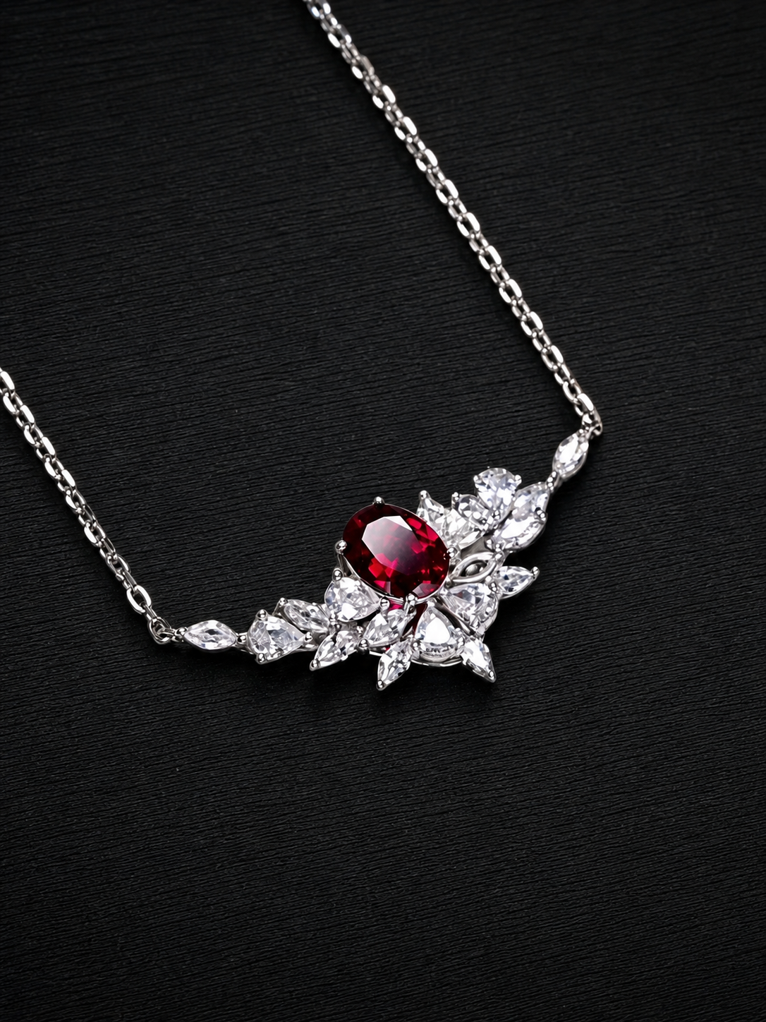 Ruby-Oval Brilliant Cut Necklace-Ember Wings