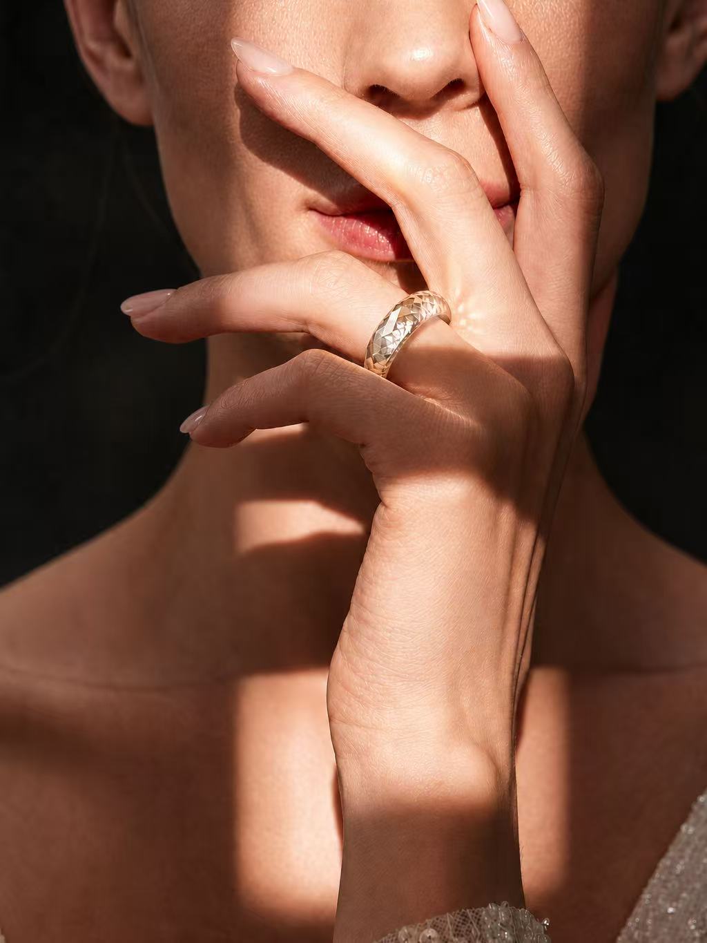 360-Degree Faceted Moissanite Ring -  Champagne Gold