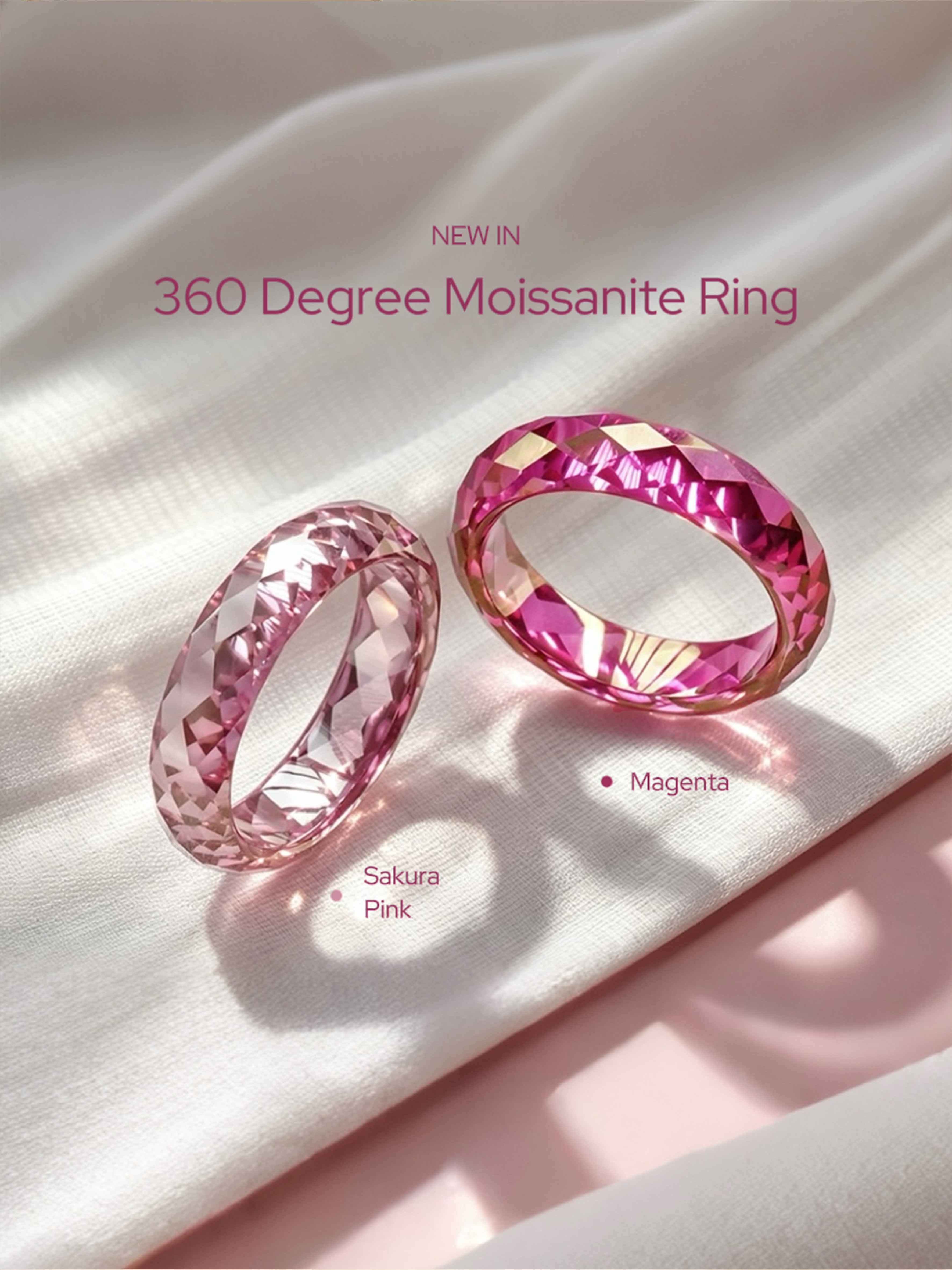 360-Degree Faceted Moissanite Ring - Sakura Pink